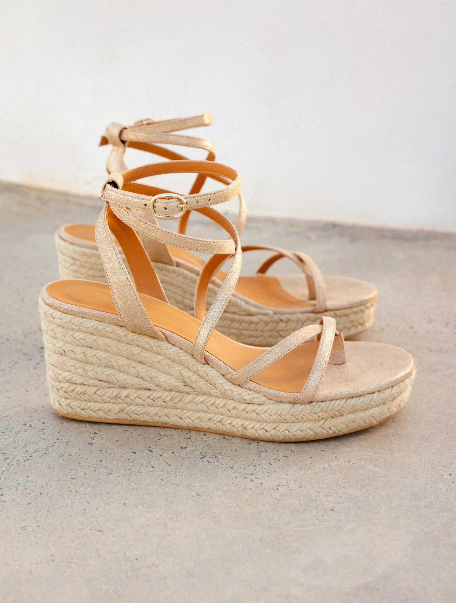 IRENE — Espadrilles compensées en cuir lamé