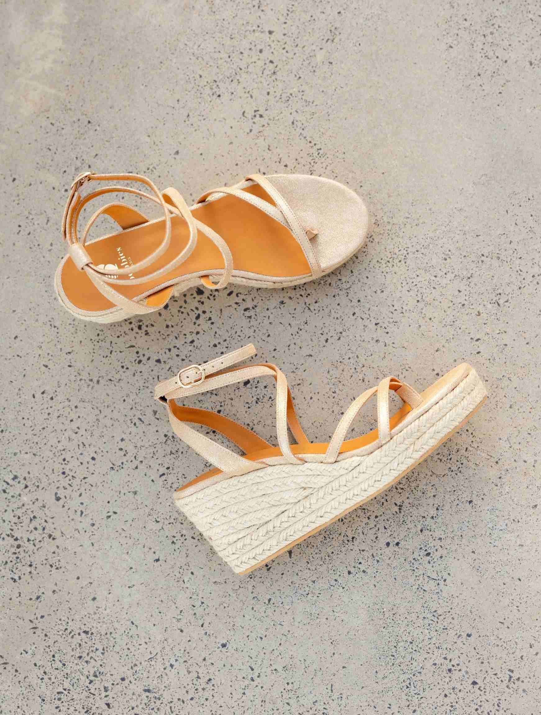 IRENE — Espadrilles compensées en cuir lamé