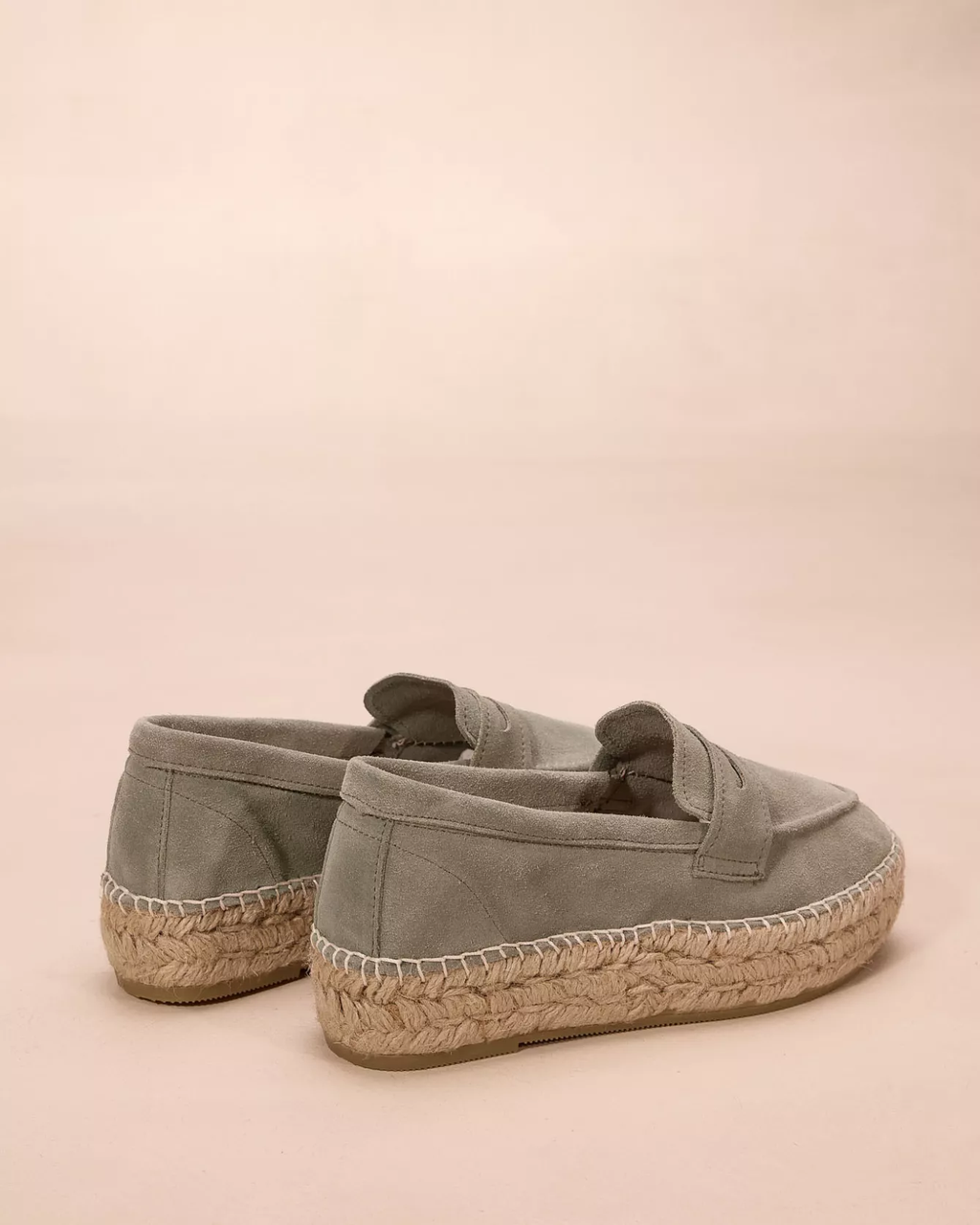 LONDON — Mocassin espadrille à semelle tressée en cuir velours - Amande