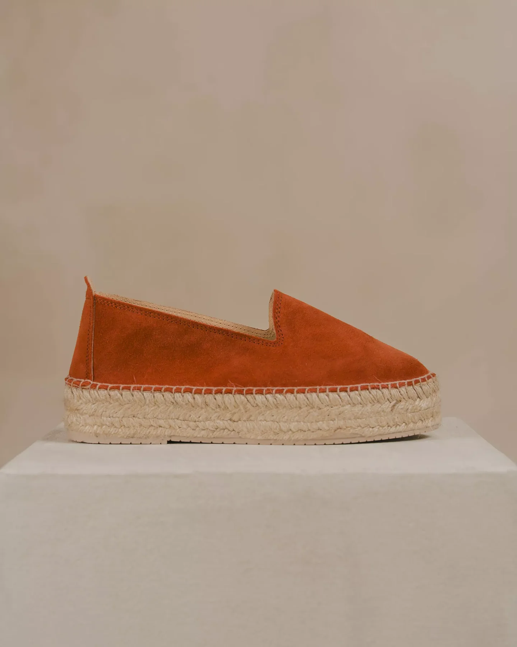 BIARRITZ PLATEFORME — Espadrille mocassin en cuir velours - Brique
