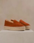 BIARRITZ PLATEFORME — Espadrille mocassin en cuir velours - Brique