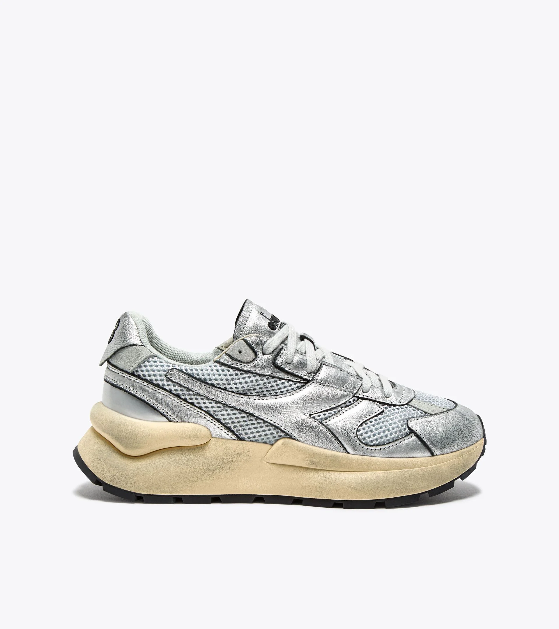MERCURY ELITE SILVER USED WN — Sneaker Heritage en mesh et cuir lamé