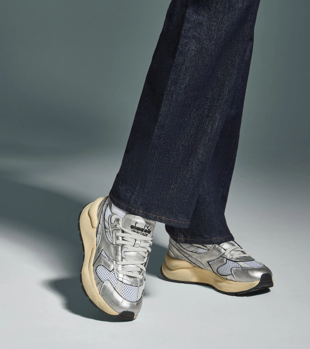 MERCURY ELITE SILVER USED WN — Sneaker Heritage en mesh et cuir lamé