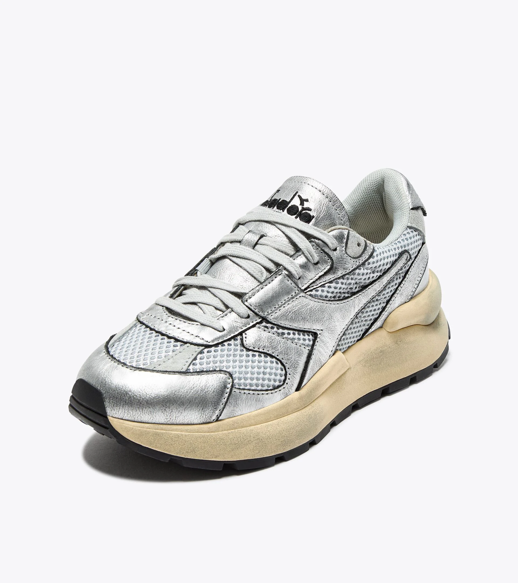 MERCURY ELITE SILVER USED WN — Sneaker Heritage en mesh et cuir lamé