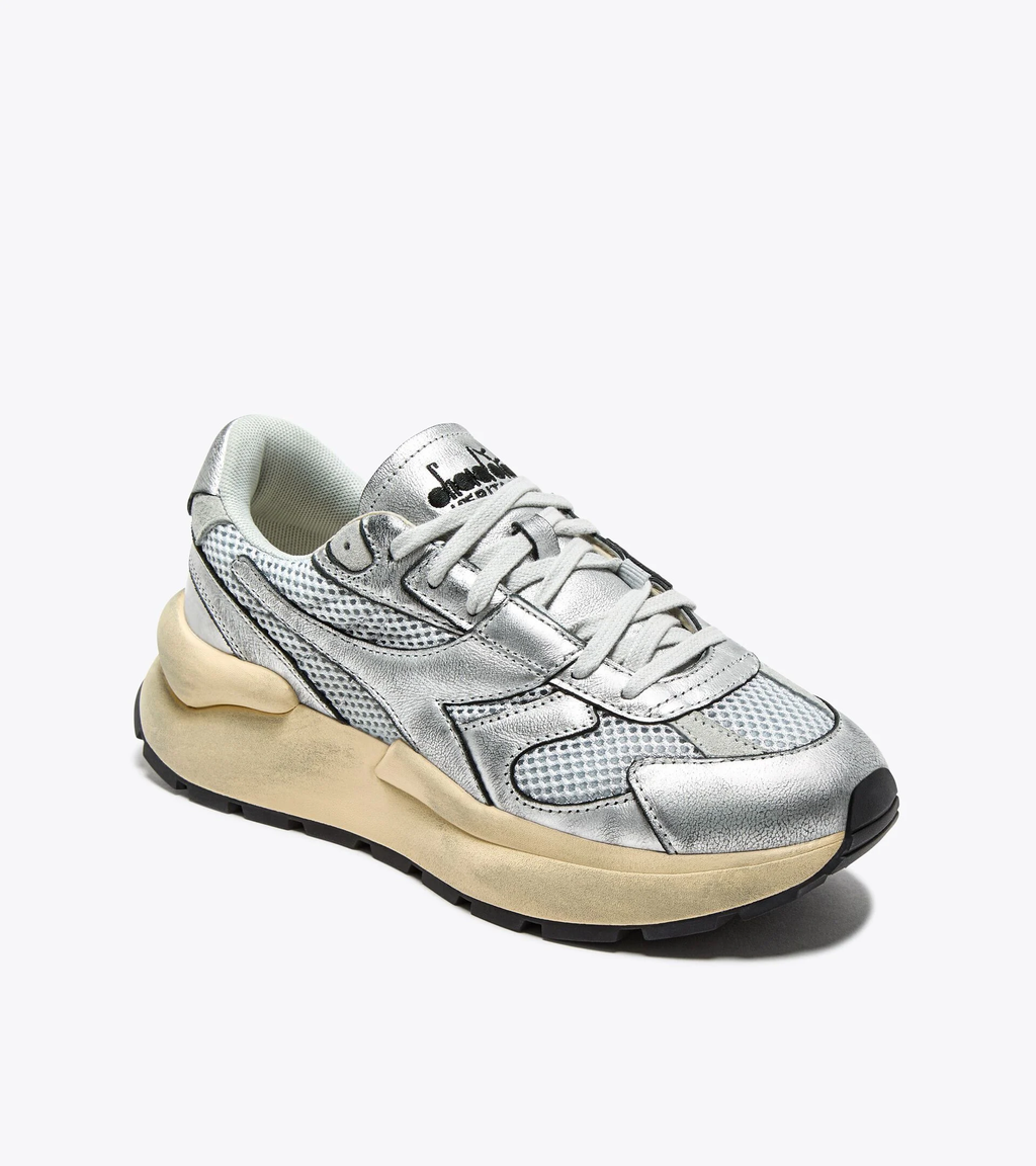 MERCURY ELITE SILVER USED WN — Sneaker Heritage en mesh et cuir lamé
