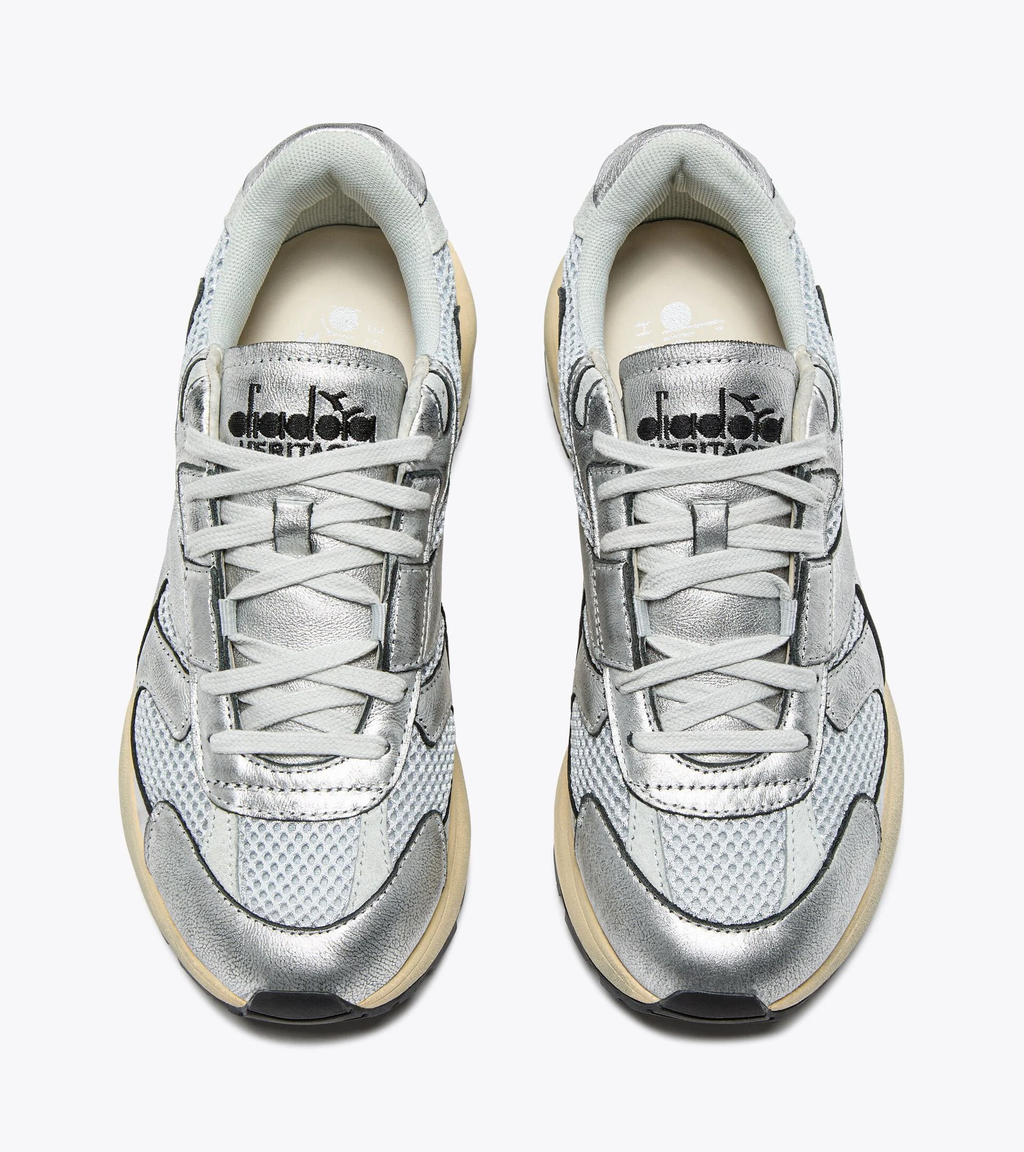 MERCURY ELITE SILVER USED WN — Sneaker Heritage en mesh et cuir lamé