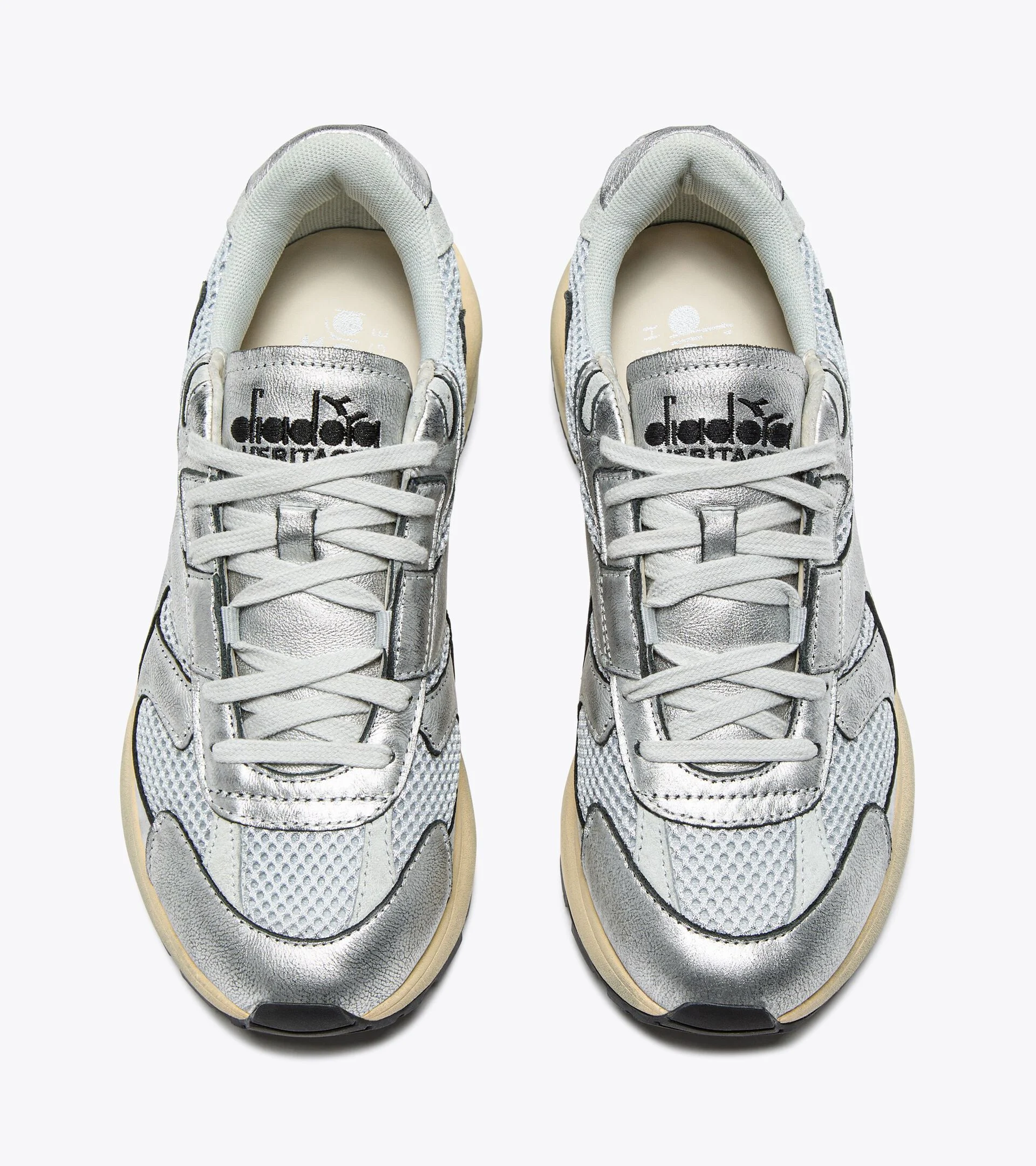 MERCURY ELITE SILVER USED WN — Sneaker Heritage en mesh et cuir lamé