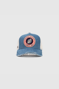 HOME RUN DENIM — Casquette bi-colore en coton et filet, visière imprimée