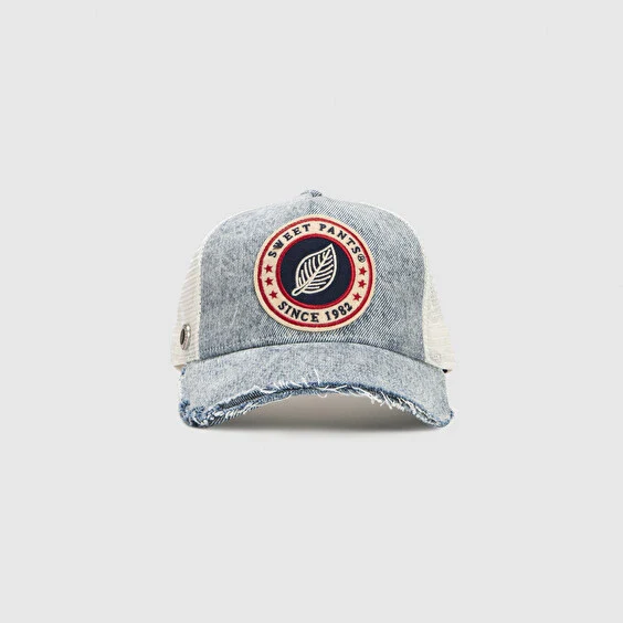 HOME RUN DENIM — Casquette bi-colore en coton et filet, visière imprimée