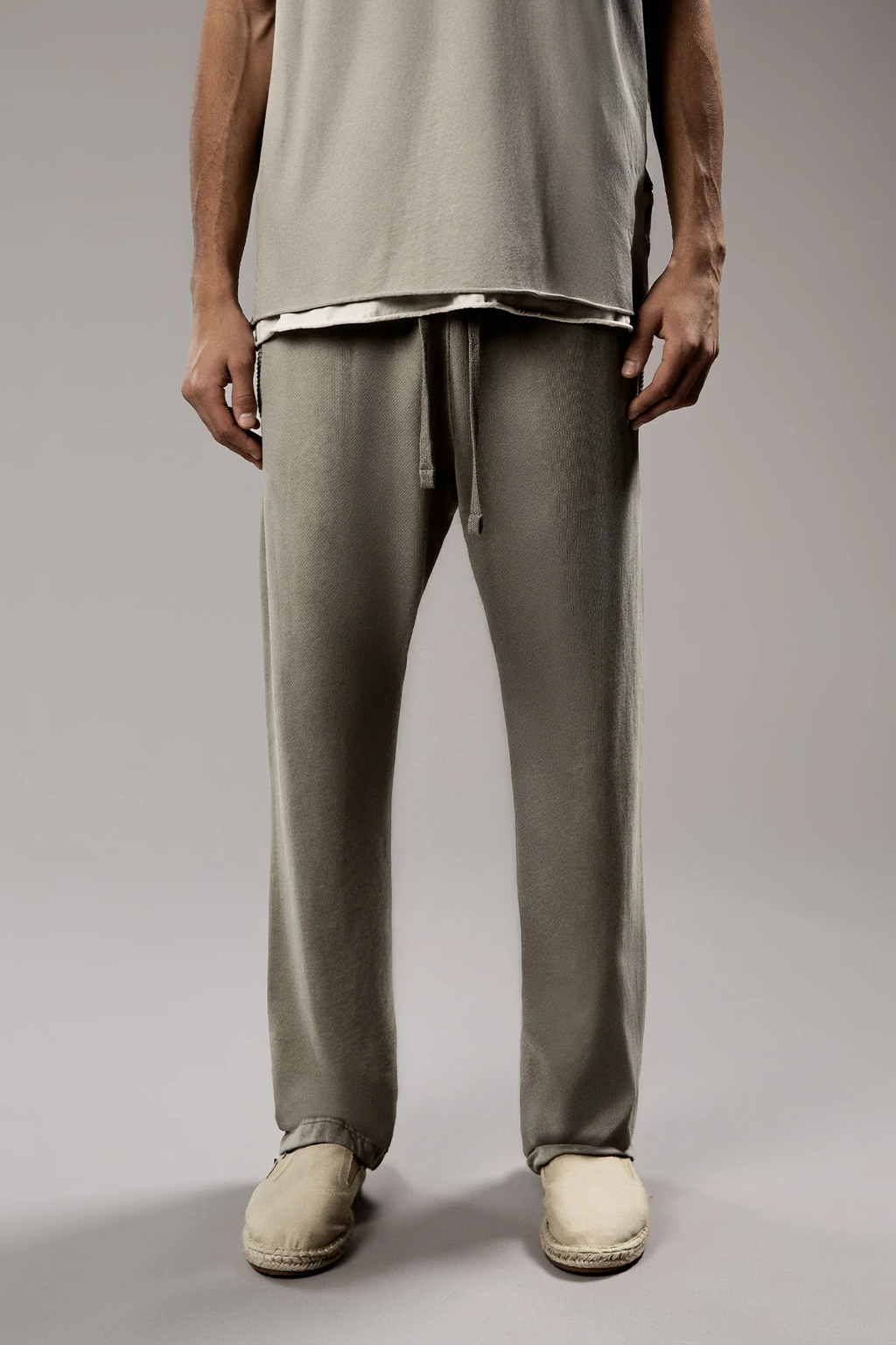 WASH STRAIGHT — Pantalon coupe droite en molleton lavé - Sage