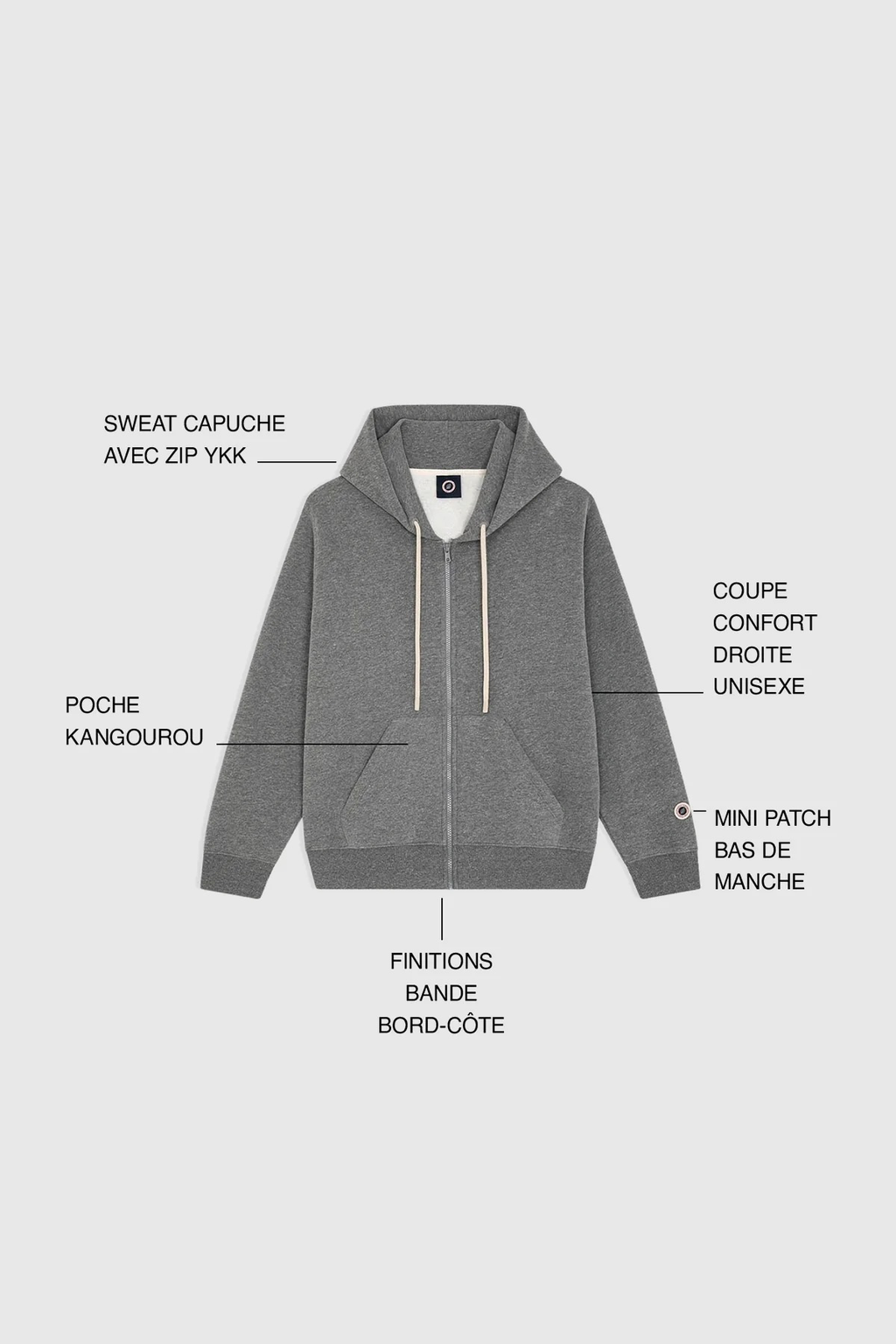 ICONIC ZIP UP — Veste zippée à capuche en molleton - Grey Marl
