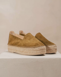 BIARRITZ PLATEFORME — Espadrille mocassin en cuir velours - Safari