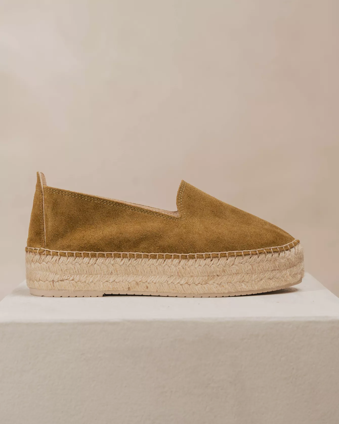 BIARRITZ PLATEFORME — Espadrille mocassin en cuir velours - Safari