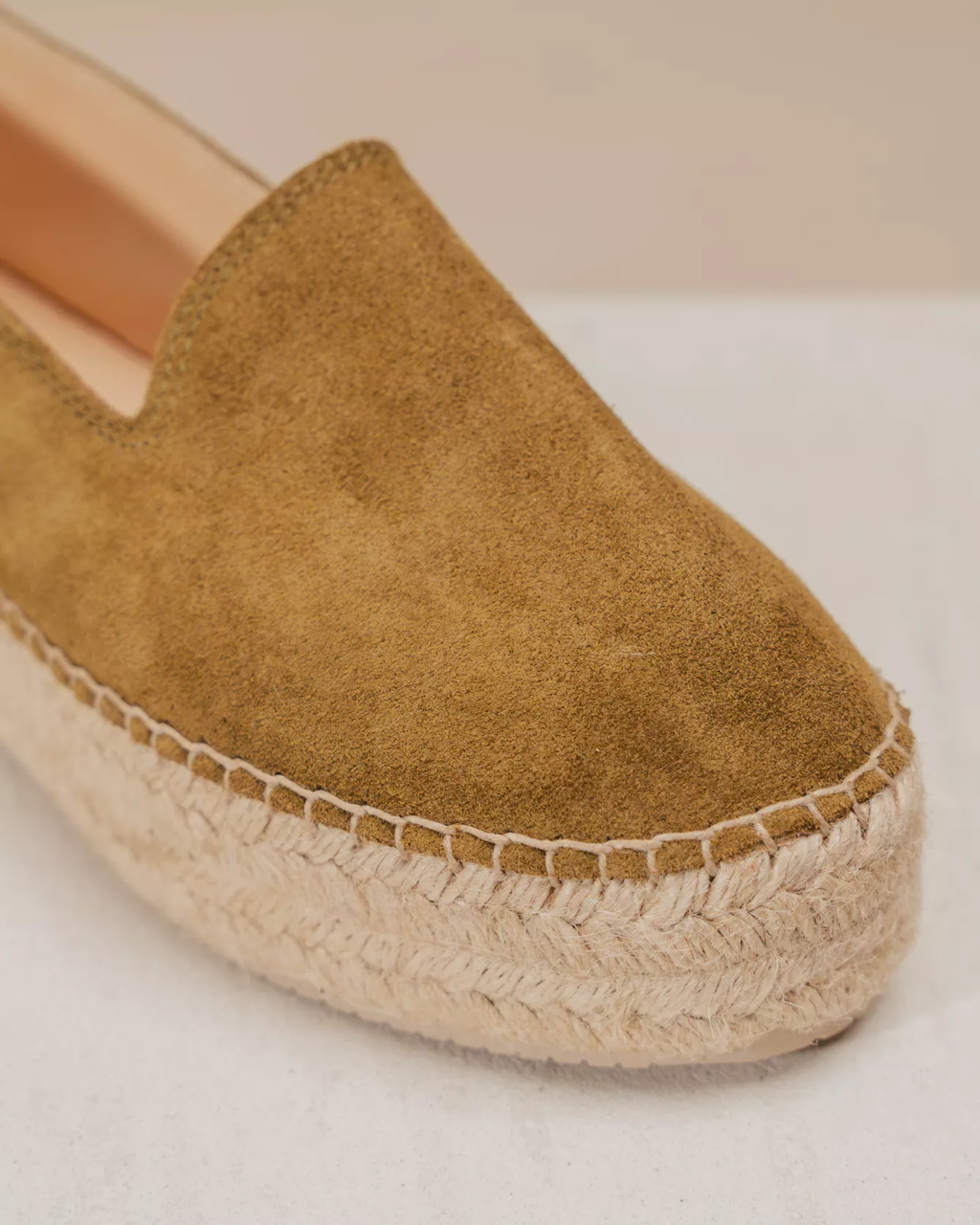 BIARRITZ PLATEFORME — Espadrille mocassin en cuir velours - Safari