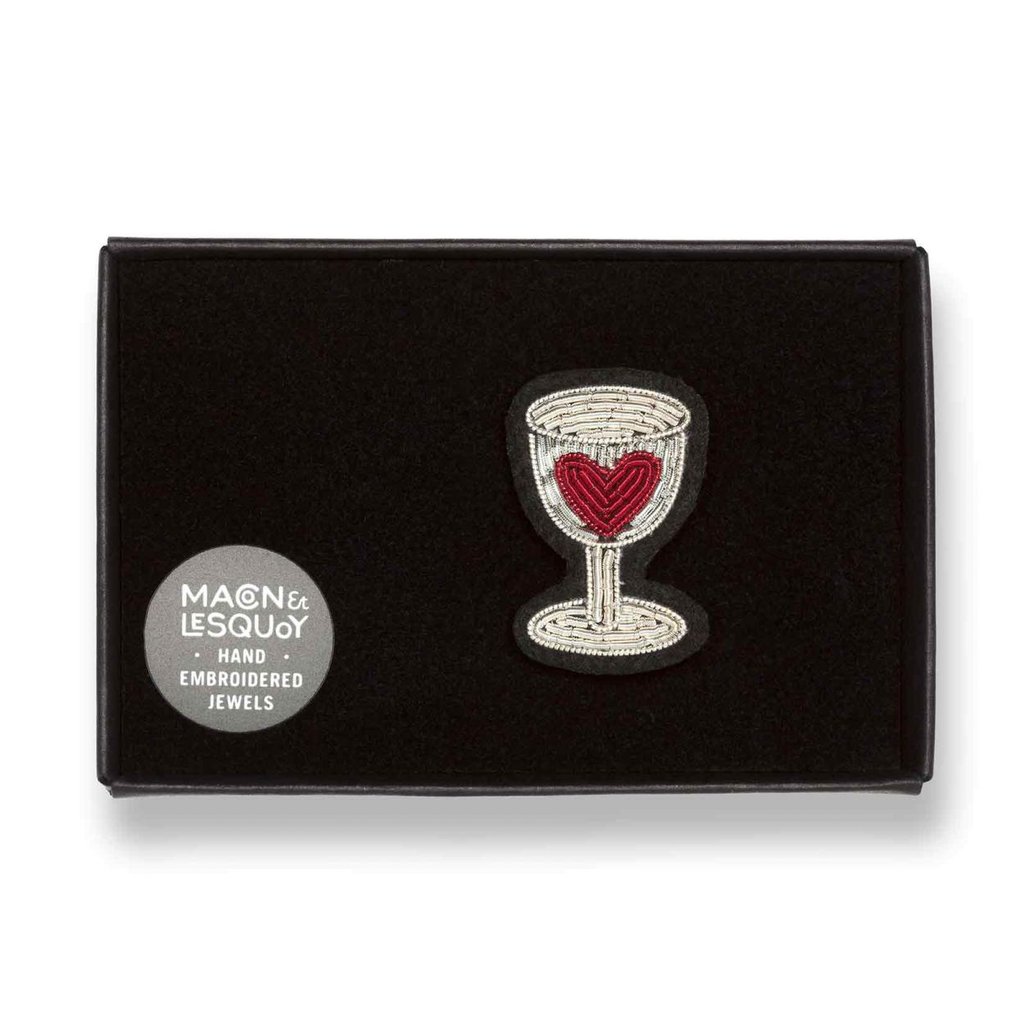 BROCHE VERRE COEUR ROUGE