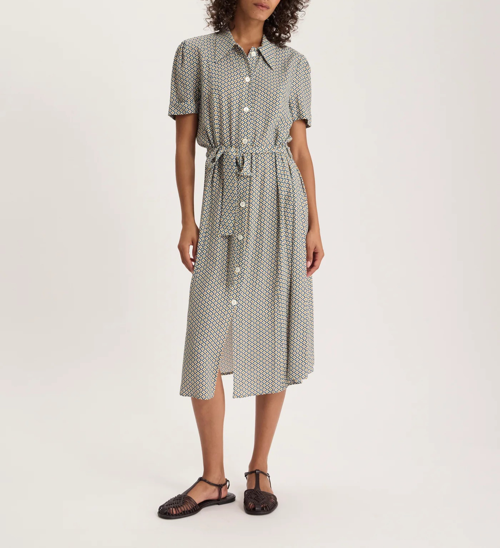 Robe Sacha – Crêpe Print Tie Blue