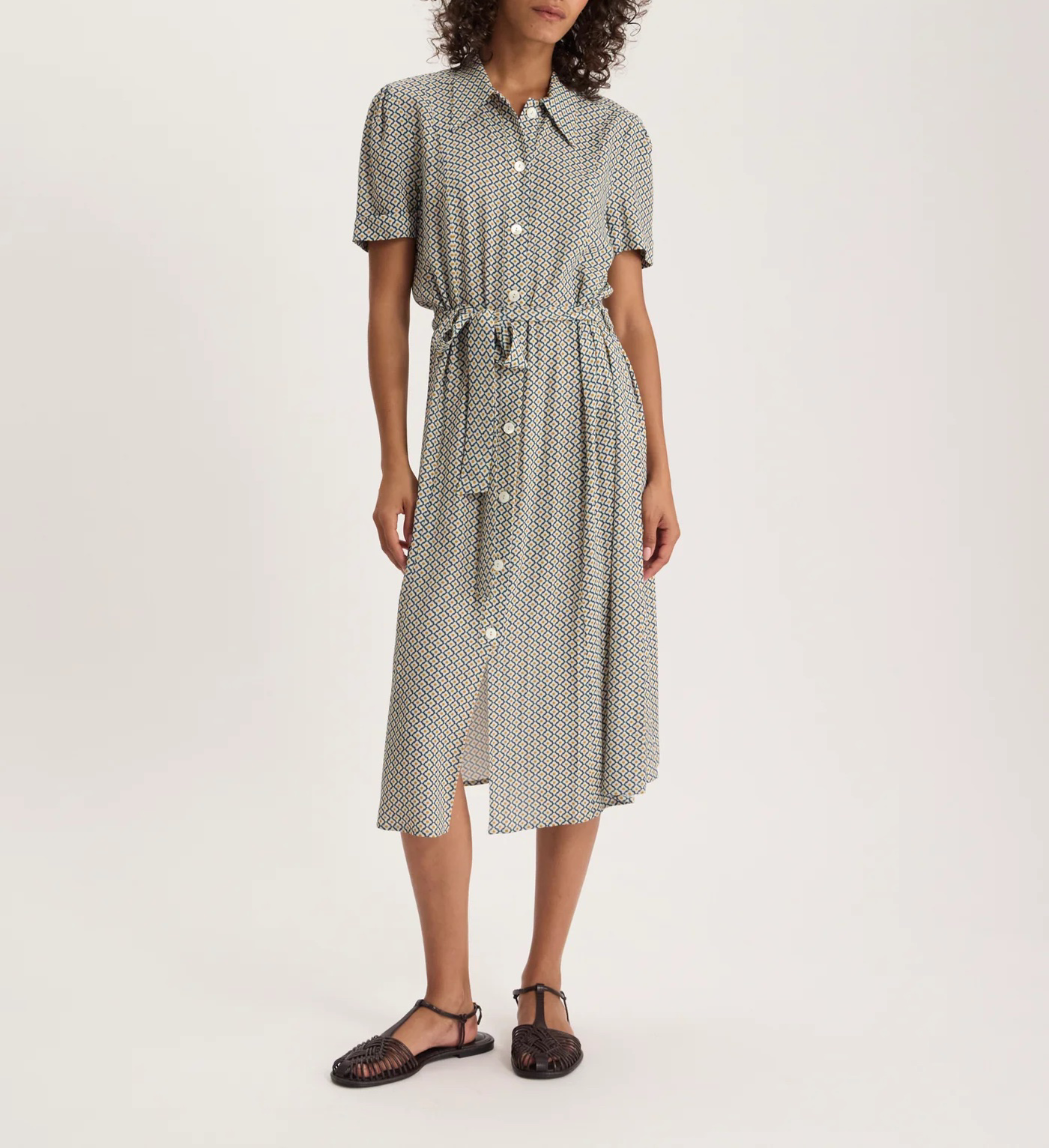 Robe Sacha – Crêpe Print Tie Blue