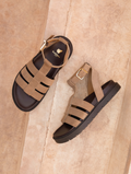 NELLIE — Sandales plates en cuir - Antilope