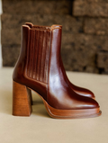 DEVA — Bottines à plateau et talon haut en cuir suédé