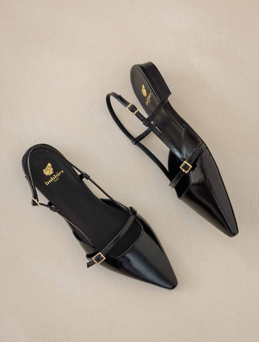 AMEL — Ballerine en cuir - Noir Vinyl