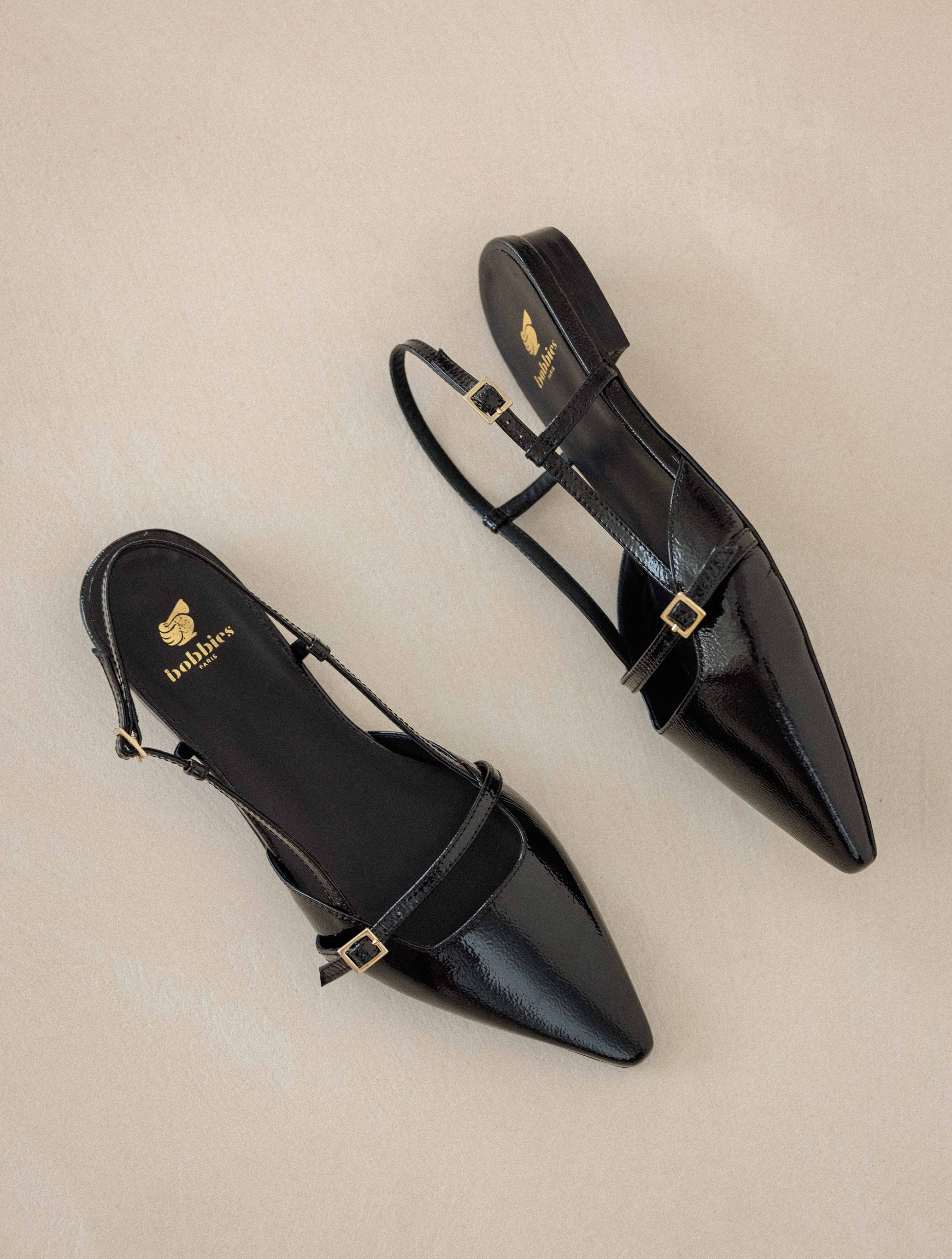 AMEL — Ballerine en cuir - Noir Vinyl