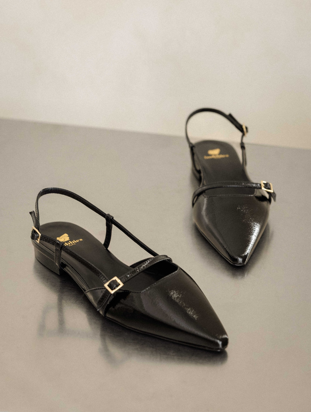 AMEL — Ballerine en cuir - Noir Vinyl