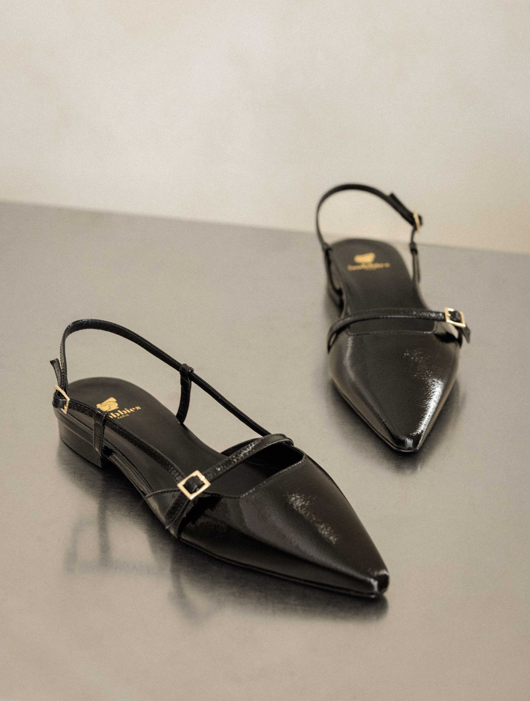 AMEL — Ballerine en cuir - Noir Vinyl