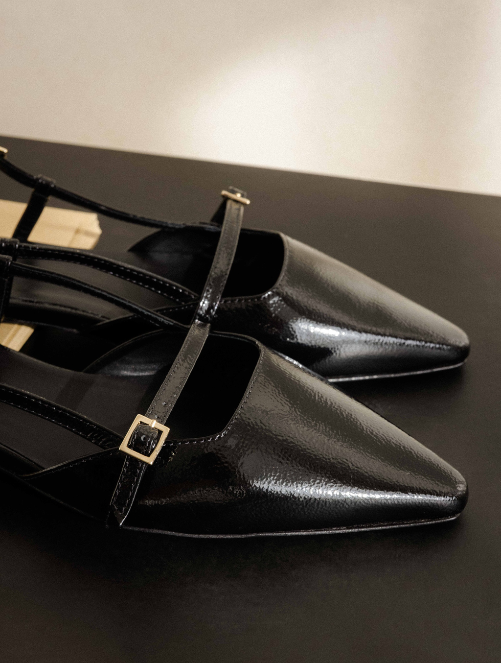 AMEL — Ballerine en cuir - Noir Vinyl