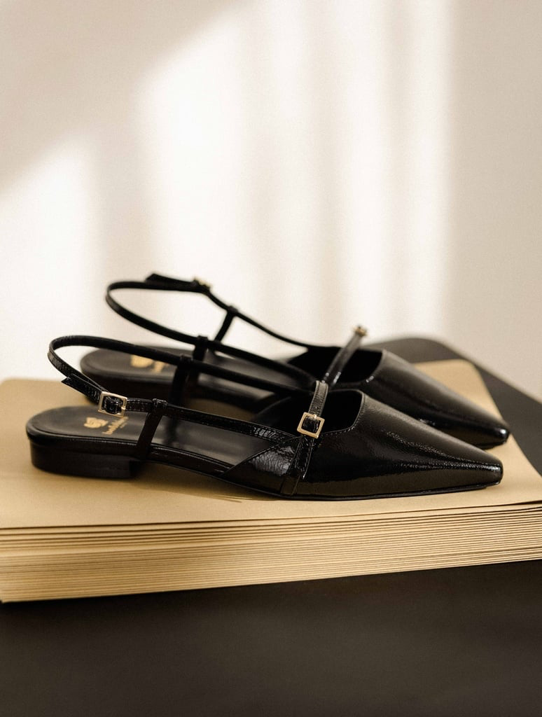 AMEL — Ballerine en cuir - Noir Vinyl