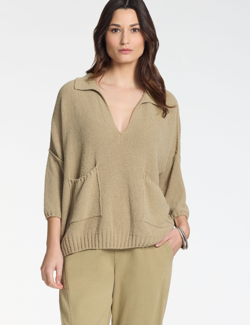 Pull Oversize avec Poches – Texture Éponge - Sable