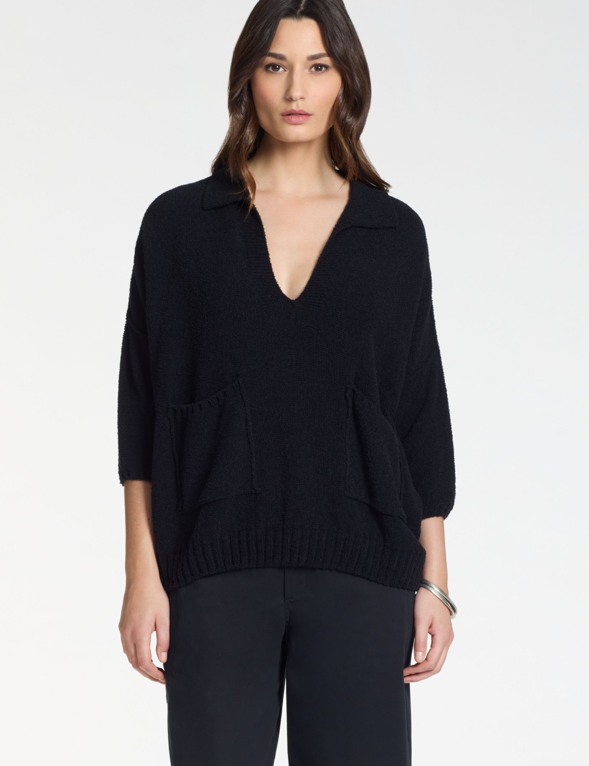 Pull Oversize avec Poches – Texture Éponge - Noir