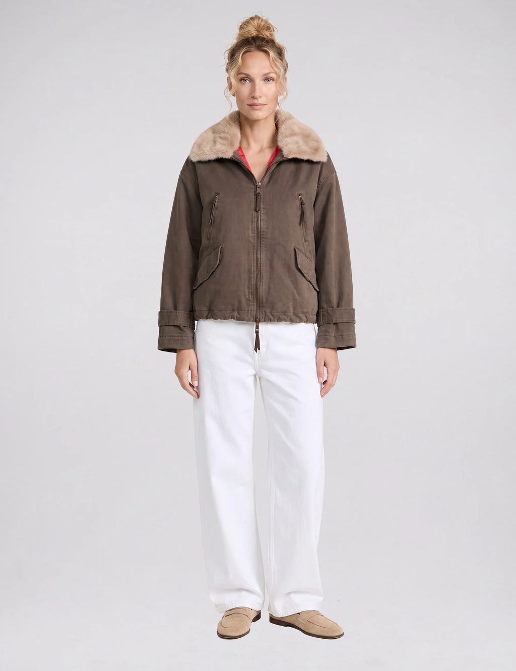 Veste Tyra II — Marron, col en fausse fourrure