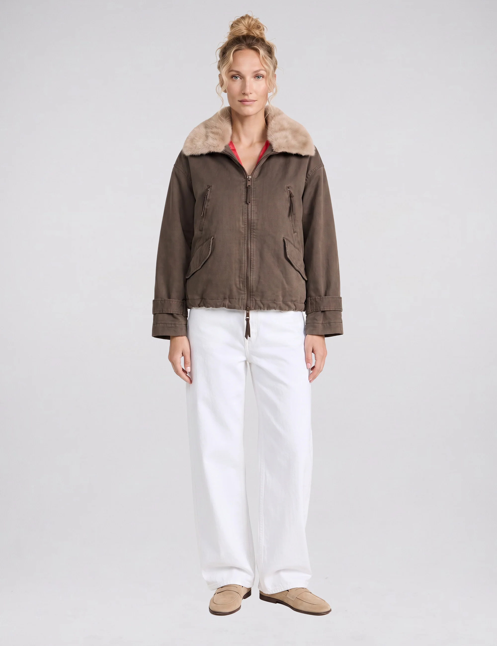 Veste Tyra II — Marron, col en fausse fourrure