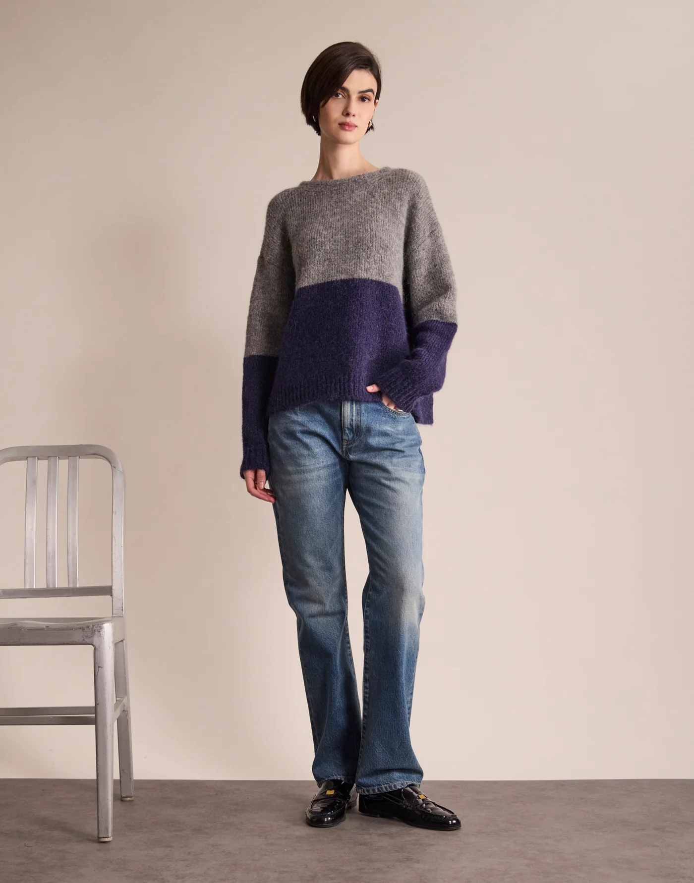 Pull Dana Colorblock – Navy Grey