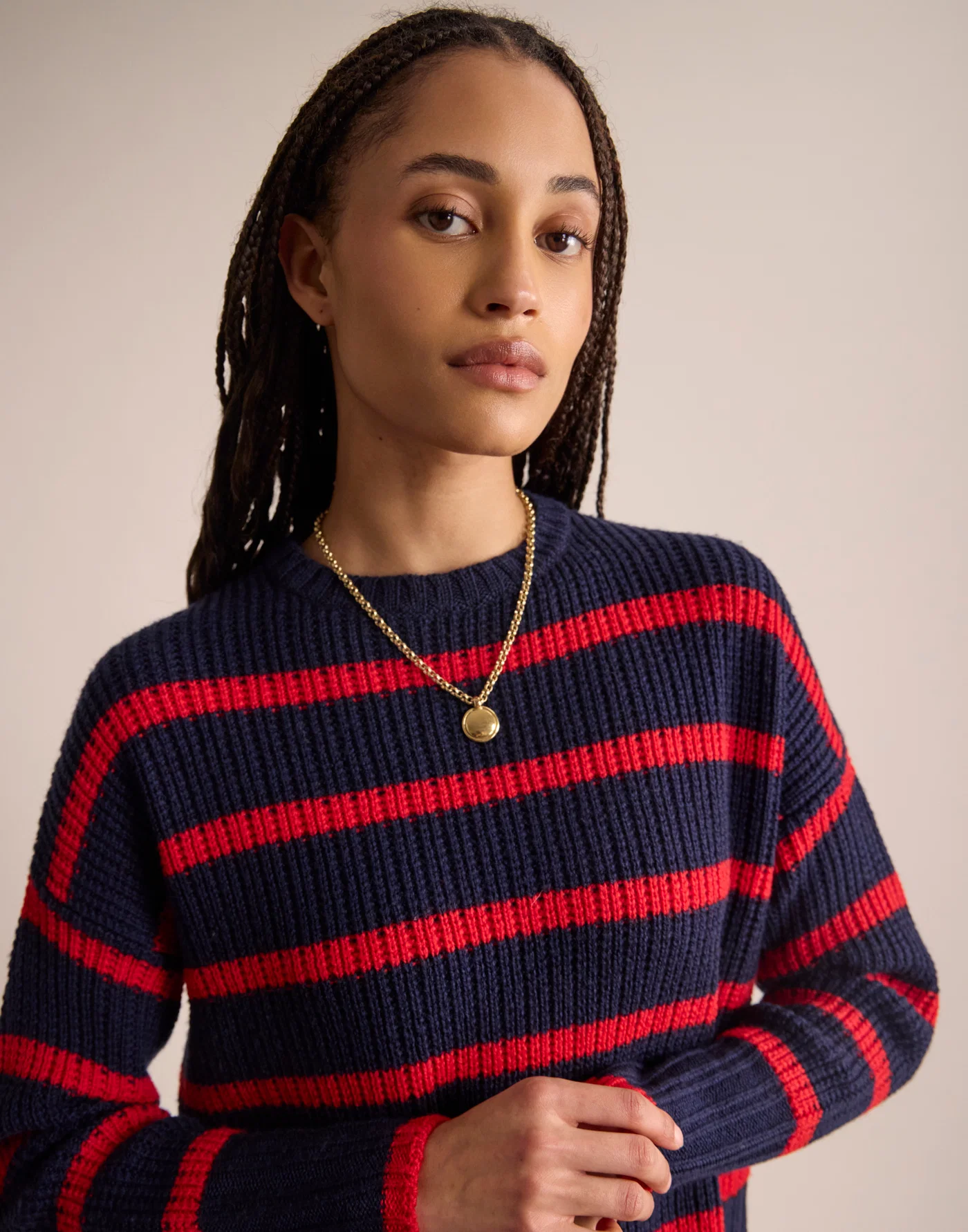 Pull Maelia Rayé – Navy Red