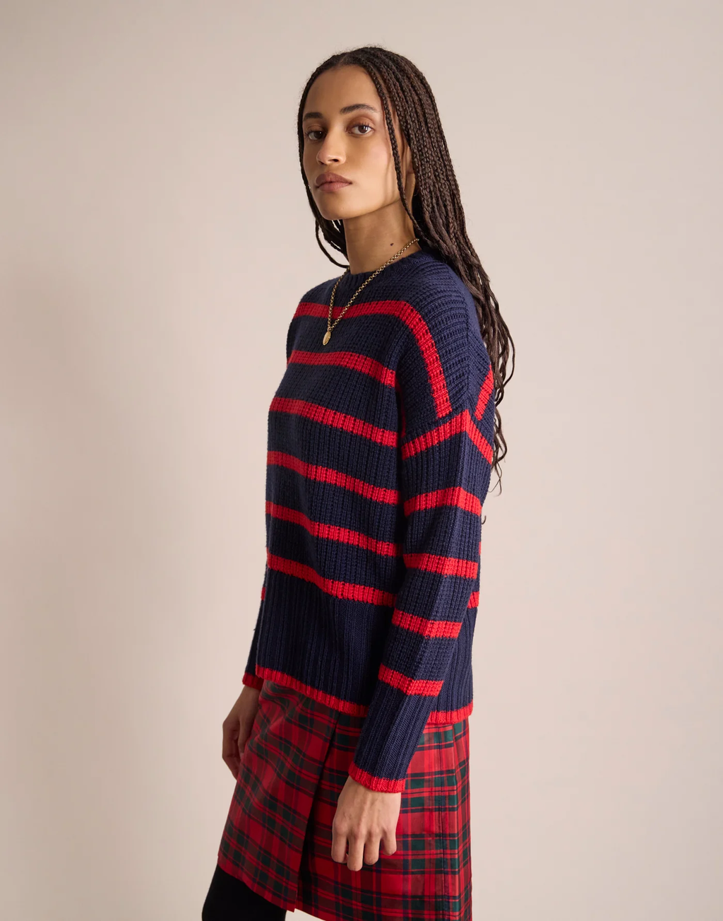 Pull Maelia Rayé – Navy Red