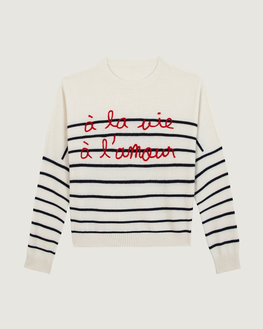 Pull Buzelin en Cachemire "À la vie à l'amour" — Off White Ultramarine