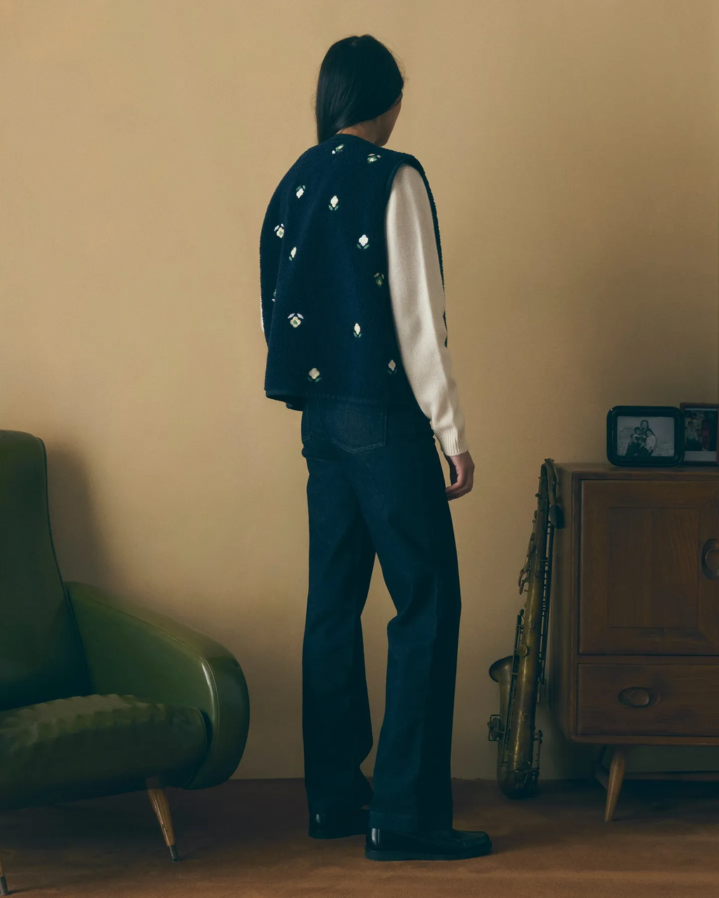 Gilet Loing "Fleurs" Effet Mouton — Midnight Blue