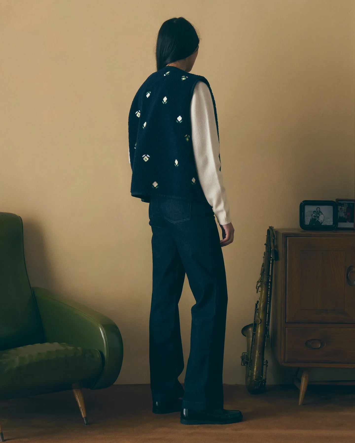 Gilet Loing "Fleurs" Effet Mouton — Midnight Blue