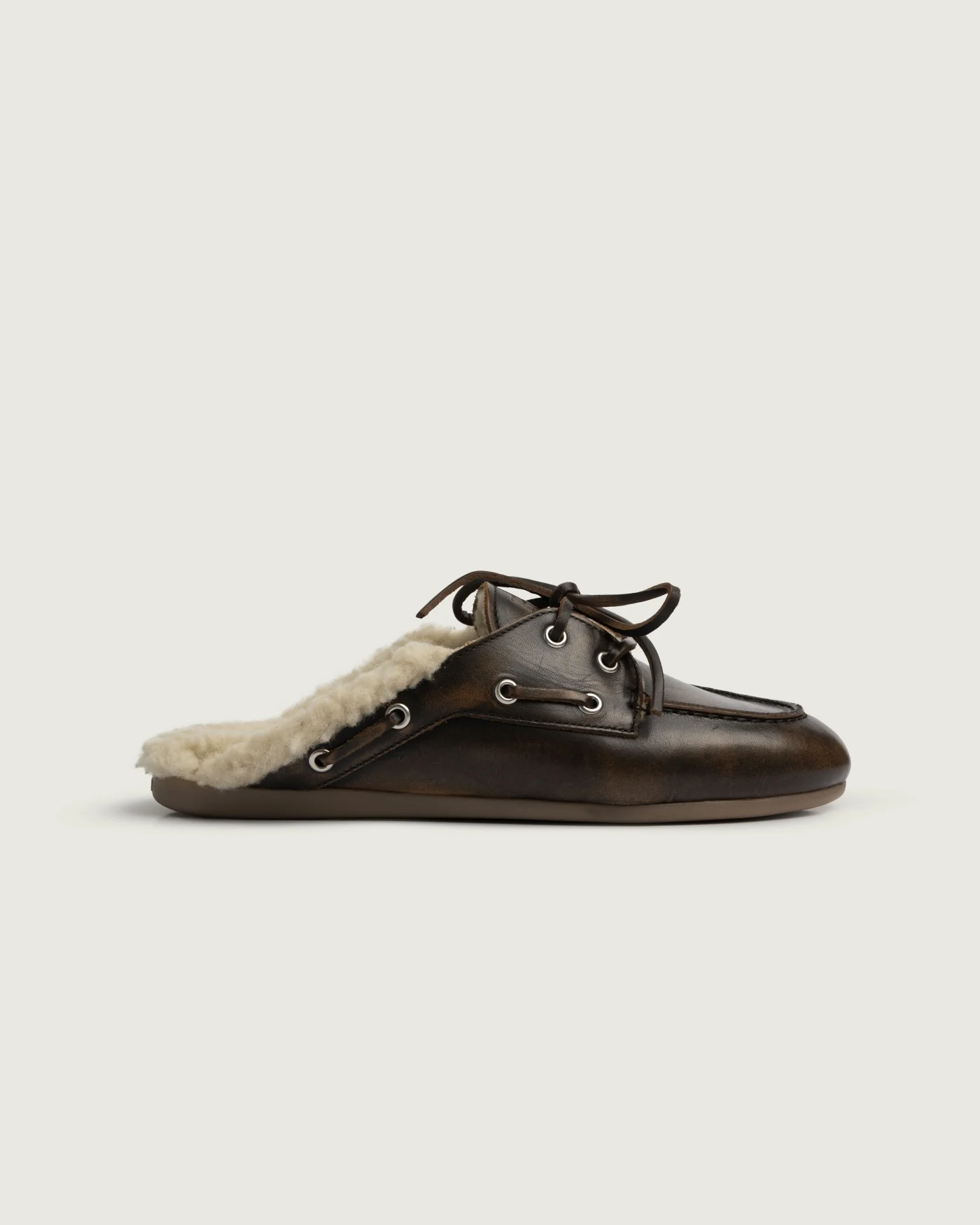 Boat Loafer Mule Fur – Cuir Brossé | Coffee