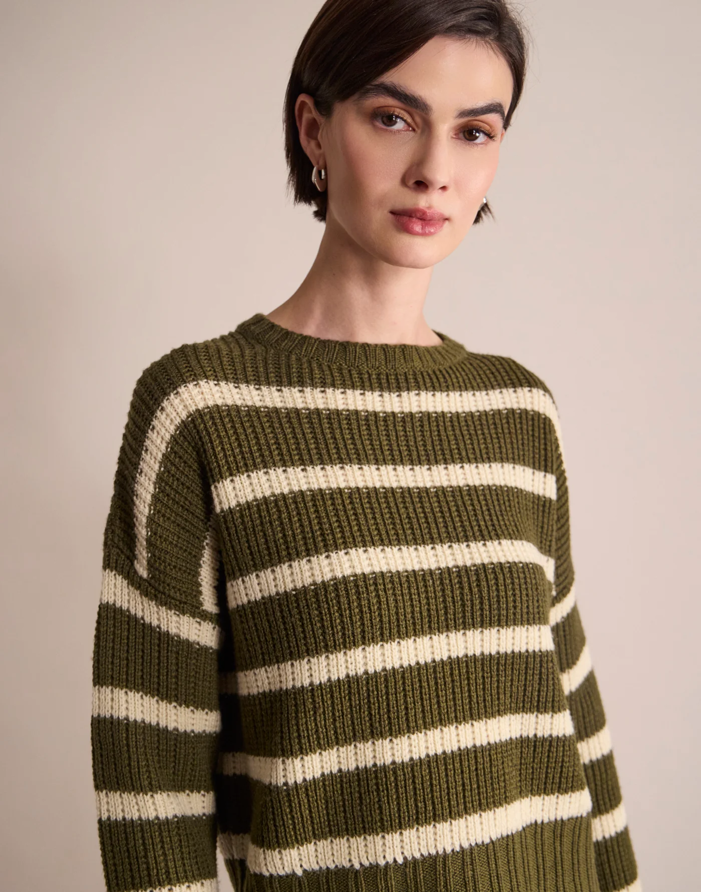 Pull Maelia Rayé – Khaki Ecru
