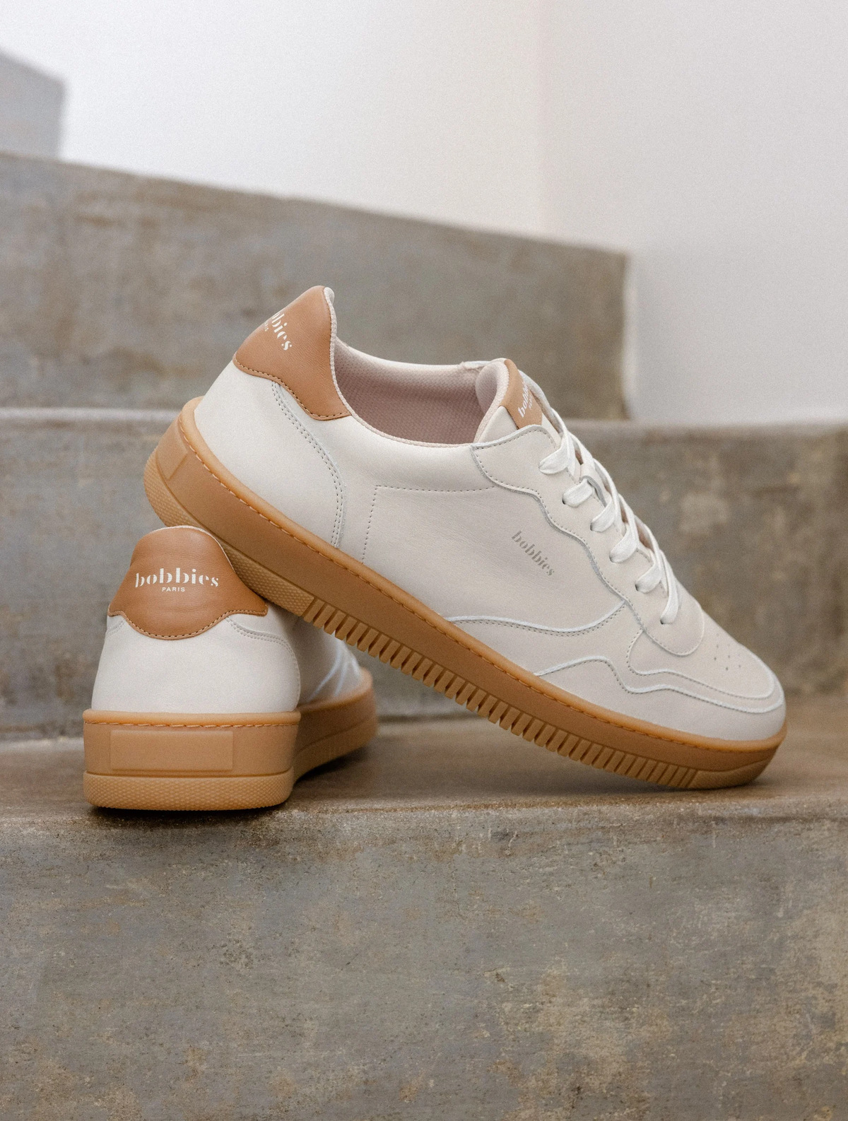 Baskets Travis - Cuir - Blanc cassé & Noisette