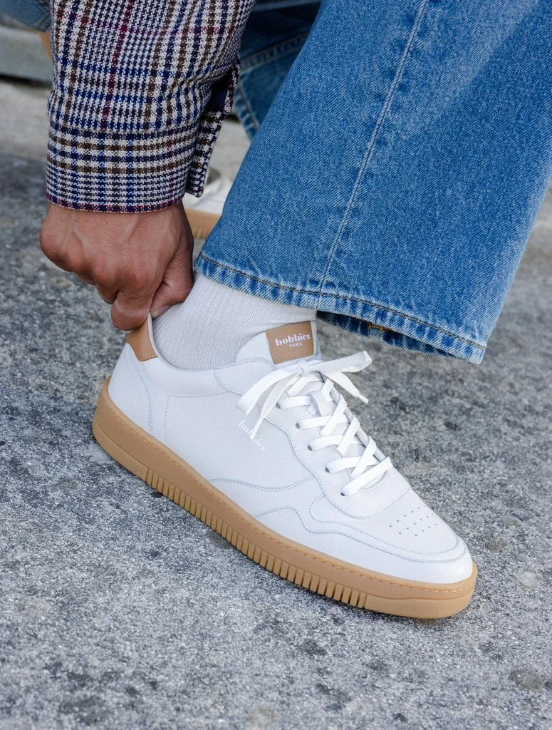 Baskets Travis - Cuir - Blanc cassé & Noisette