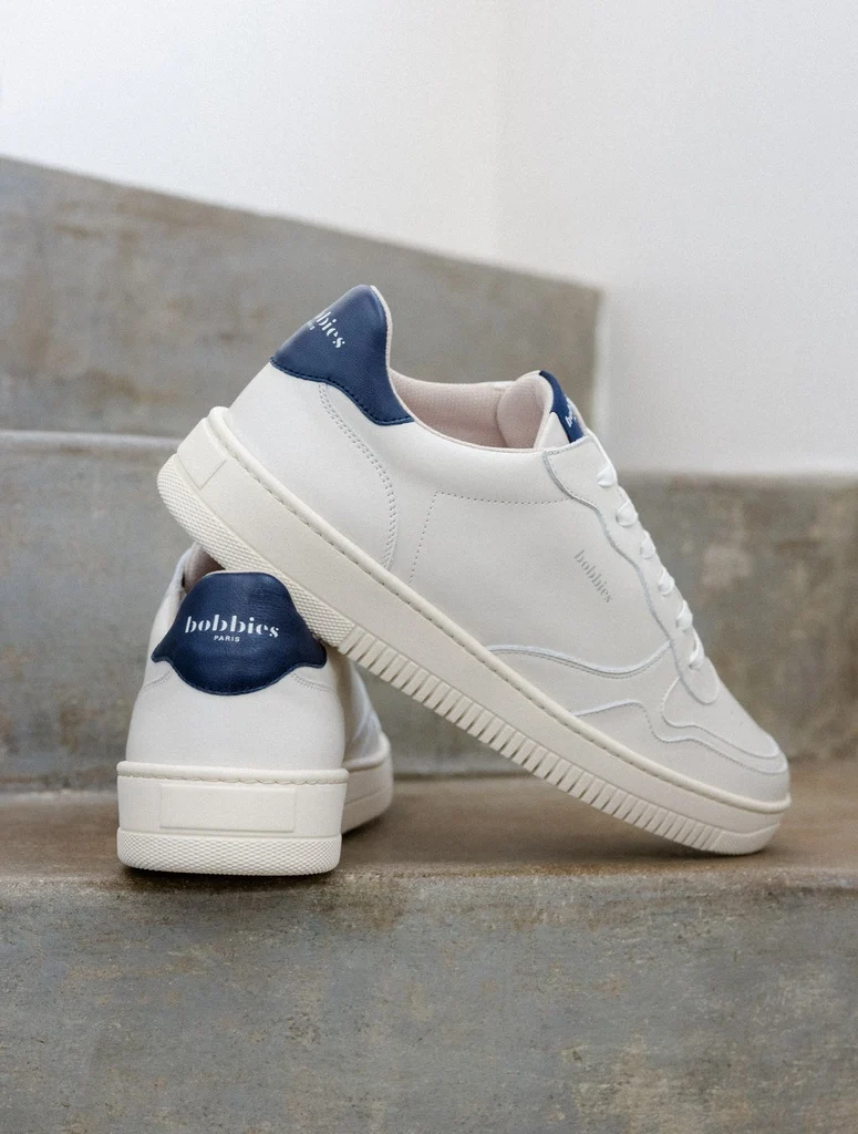 Baskets Travis - Cuir - Blanc cassé & Bleu Nuit