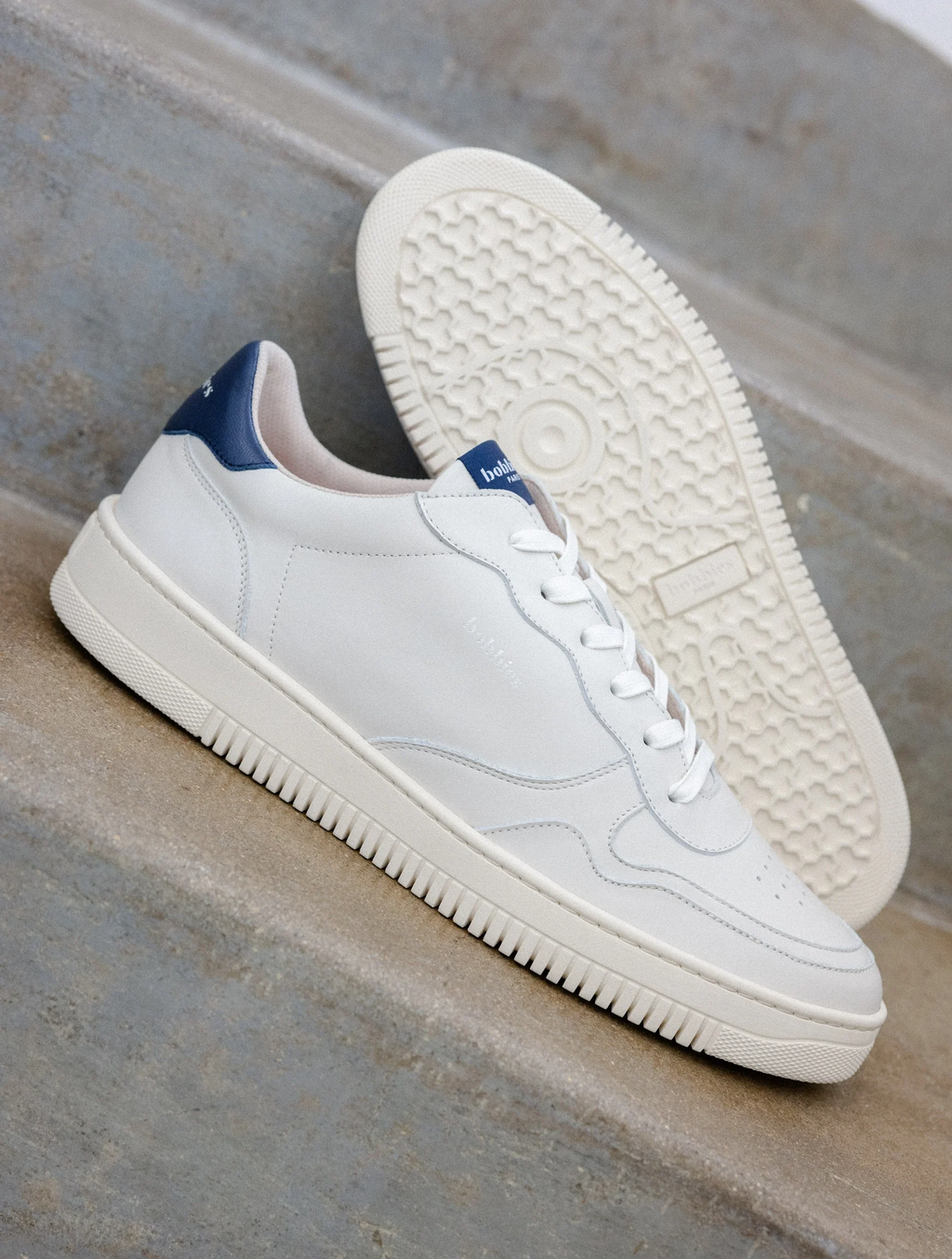 Baskets Travis - Cuir - Blanc cassé & Bleu Nuit