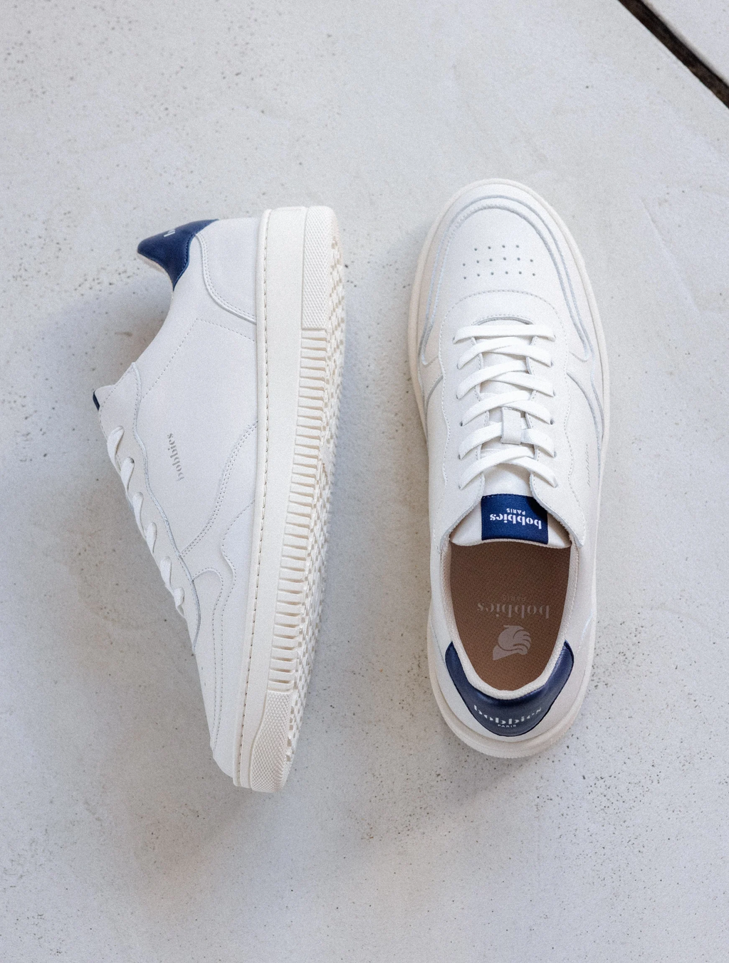 Baskets Travis - Cuir - Blanc cassé & Bleu Nuit